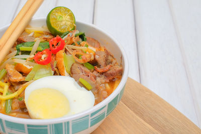 High angle view of food served in bowl