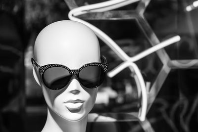 Close-up of sunglasses on mannequin