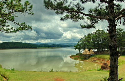 Scenic view of lake against sky