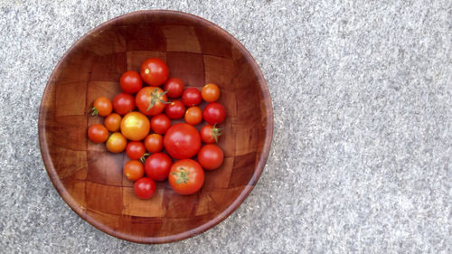 High angle view of tomatoes in bowl