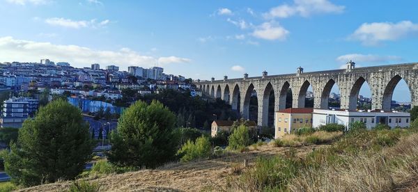 Panoramic view of arch bridge and buildings against sky