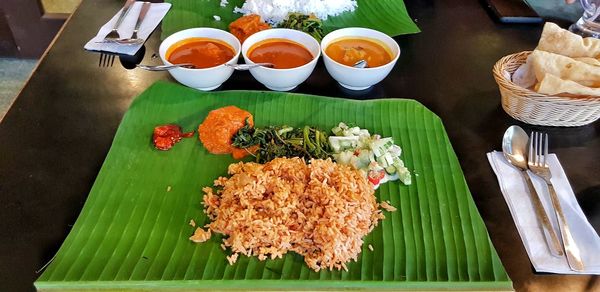 High angle view of food on table