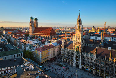 High angle view of buildings in city