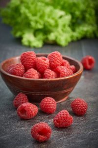 Close-up of strawberries in bowl on table
