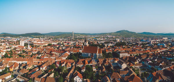 High angle shot of townscape against sky