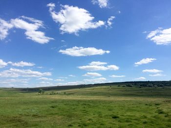 Scenic view of green landscape against sky