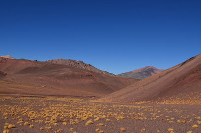 Scenic view of mountain against blue sky