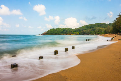 Scenic view of beach against sky