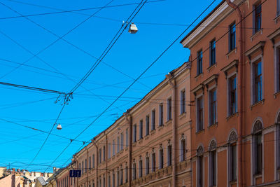 Electrical wires and cables over urban downtown for multi purpose in saint petersburg,russia