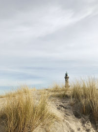 Rear view of man on field against sky