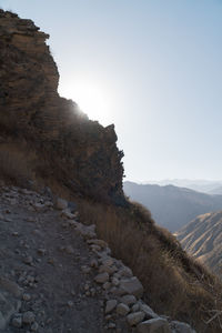 Scenic view of rocky mountains against clear sky