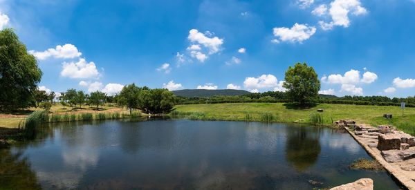 Scenic view of lake against sky