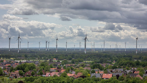 Viewpoint from the teutoburger wald, over the village of hörstel-riesenbeck and the wind turbines