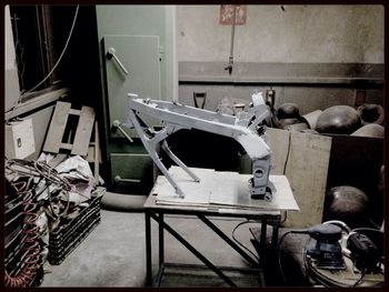 Close-up of bicycle against wall