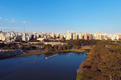 Aerial view of ibirapuera's park in the beautiful day, são paulo brazil. great landscape.