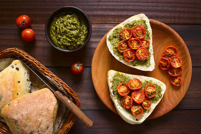 High angle view of pizza on table