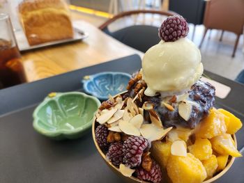 Close-up of food on table