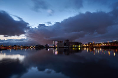 City lit up at dusk