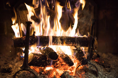 Close-up of bonfire at night