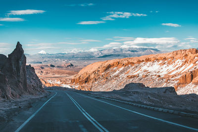 High angle view of empty road passing by rock formation