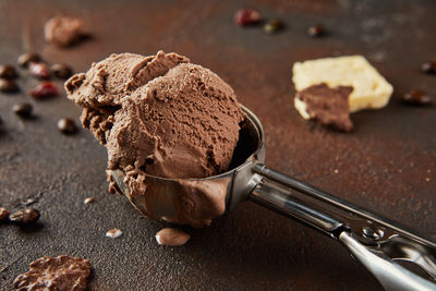 High angle view of dessert on table