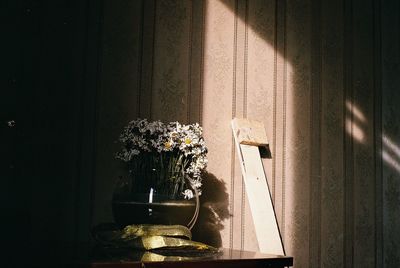 Flower vase against window