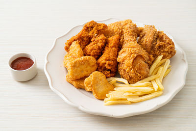 High angle view of food in plate on table