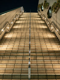 High angle view of illuminated staircase at night