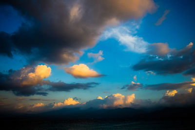 Scenic view of sea against dramatic sky