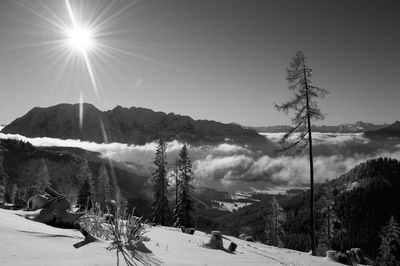 Scenic view of landscape against sky during winter