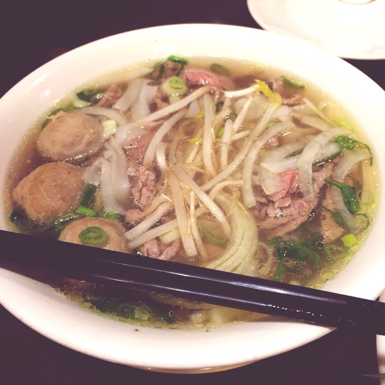 indoors, food and drink, food, freshness, bowl, ready-to-eat, healthy eating, meal, noodles, close-up, soup, still life, plate, serving size, spoon, high angle view, seafood, chopsticks, indulgence, table