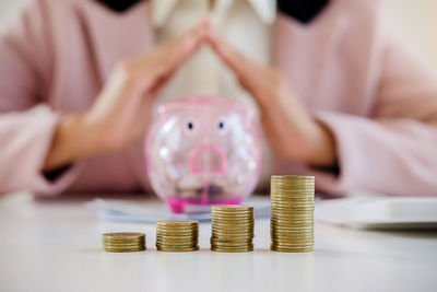 Close-up of coins on table