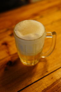 High angle view of coffee cup on table