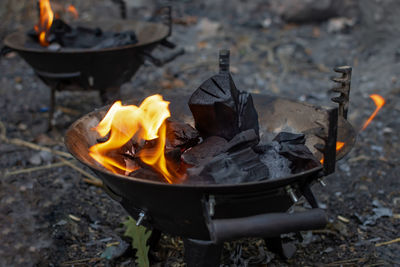 Close-up of fire on log