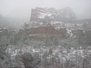 Scenic view of snow covered mountains