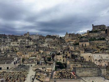 High angle view of old buildings in city