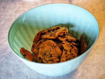 High angle view of food in plate on table