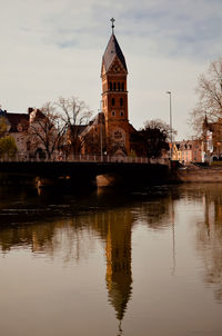 Reflection of building in water