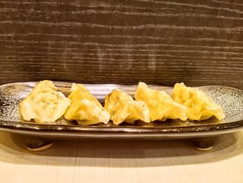 Close-up of food served on table