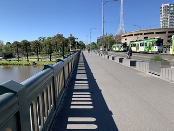 View of bridge in city against clear sky