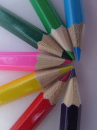High angle view of colored pencils