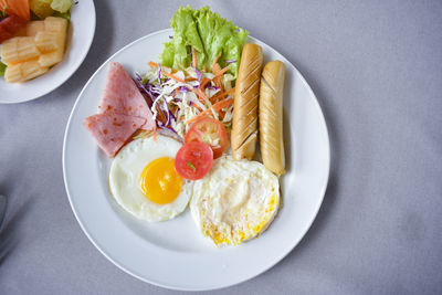 High angle view of food in plate on table