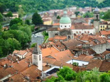 High angle view of buildings in city