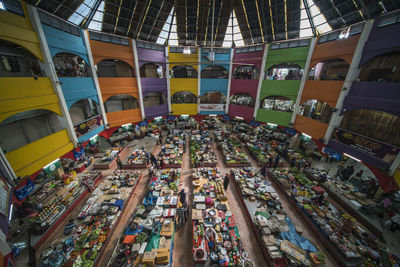 High angle view of multi colored umbrellas