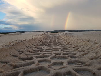 Scenic view of beach against sky during sunset