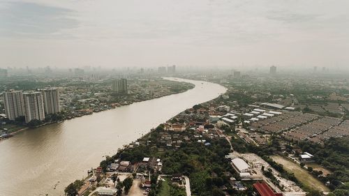 High angle view of cityscape against sky