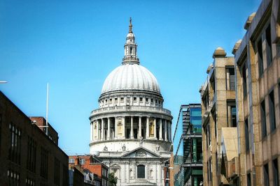 Low angle view of church against blue sky