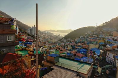 High angle view of townscape against sky