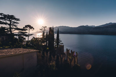 Scenic view of lake against sky during sunset