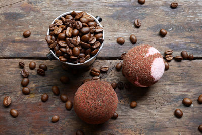 Close-up of coffee beans on table